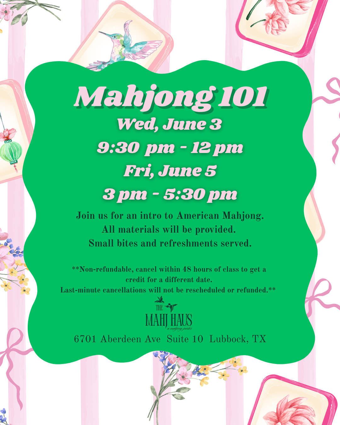 Mahjong 101 Friday June 5 Afternoon