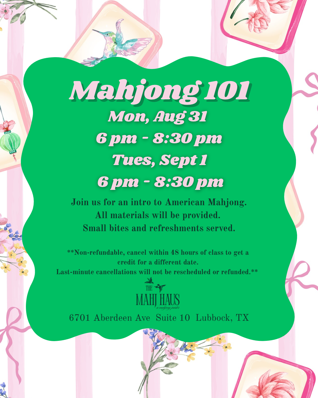 Mahjong 101 August 31 Evening