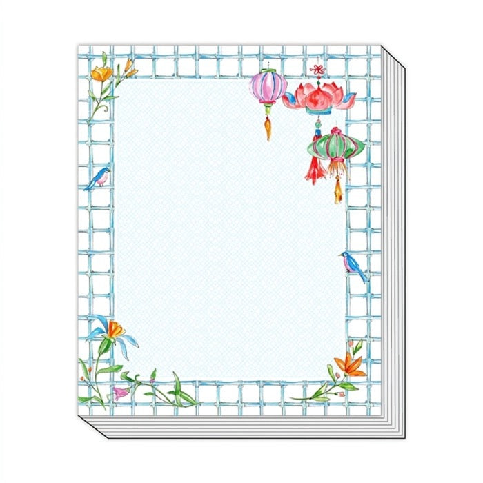 Crack Dot Bam Blue Bamboo Border with Flowers Stack Pad