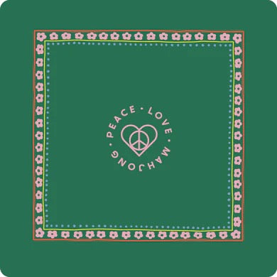 Peace Love Mahjong Mat Dark Green with Pink Flowers