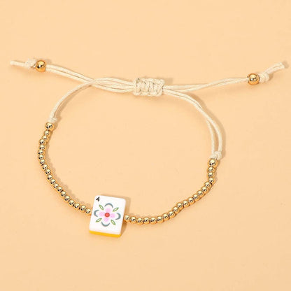 Decorative Mahjong Charm Beaded Adjustable Cinch Pull Tie Bracelet