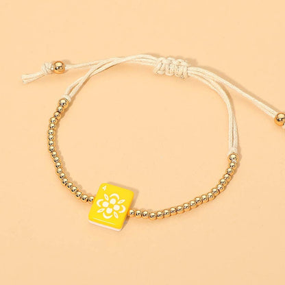 Decorative Mahjong Charm Beaded Adjustable Cinch Pull Tie Bracelet