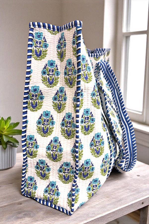Emma Blue and White Floral Tote Bag