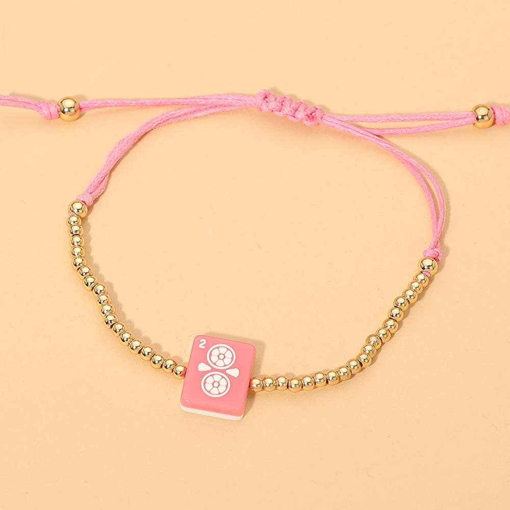 Decorative Mahjong Charm Beaded Adjustable Cinch Pull Tie Bracelet
