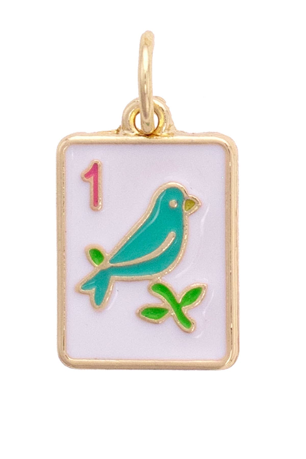 Sparrow Mahjong Tile Charm in White & Teal