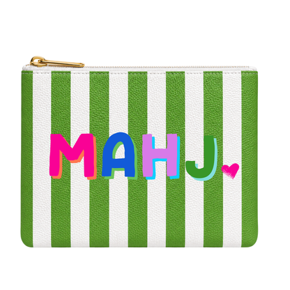 Mahjong Pouch | MAHJ Leather Flat Zip Mahjong gift 8"x10"