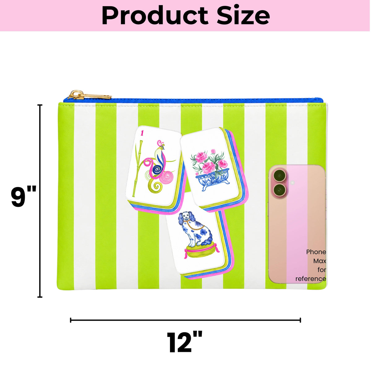 Mahjong Tile Bag mahjong gift | 9"x12"  Lime Stripe leather
