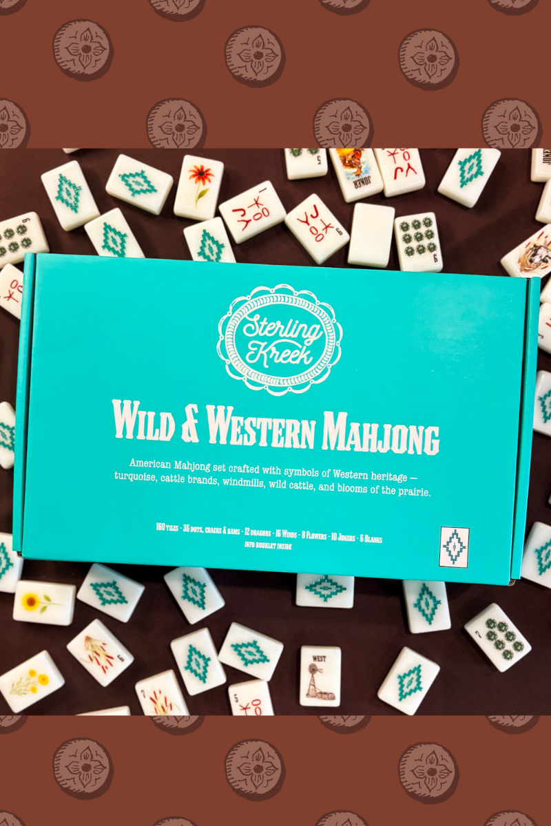 Wild West Mahjong SET, includes Tiles, Racks (4), Tile bag, and Mat