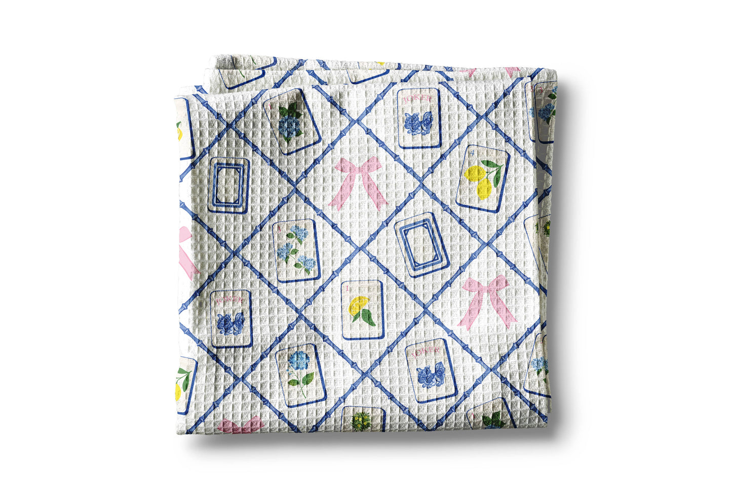 Mahjong Hydrangea Kitchen Towel Mahj Tile Decor Hostess Gift