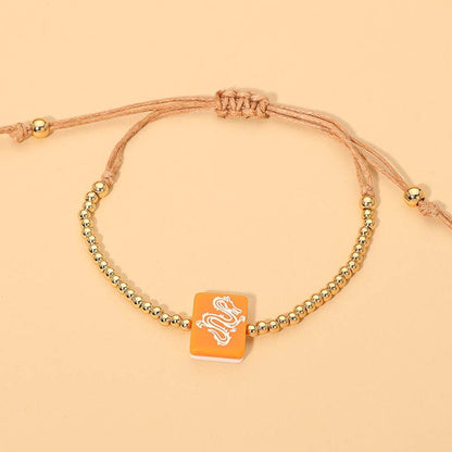 Decorative Mahjong Charm Beaded Adjustable Cinch Pull Tie Bracelet