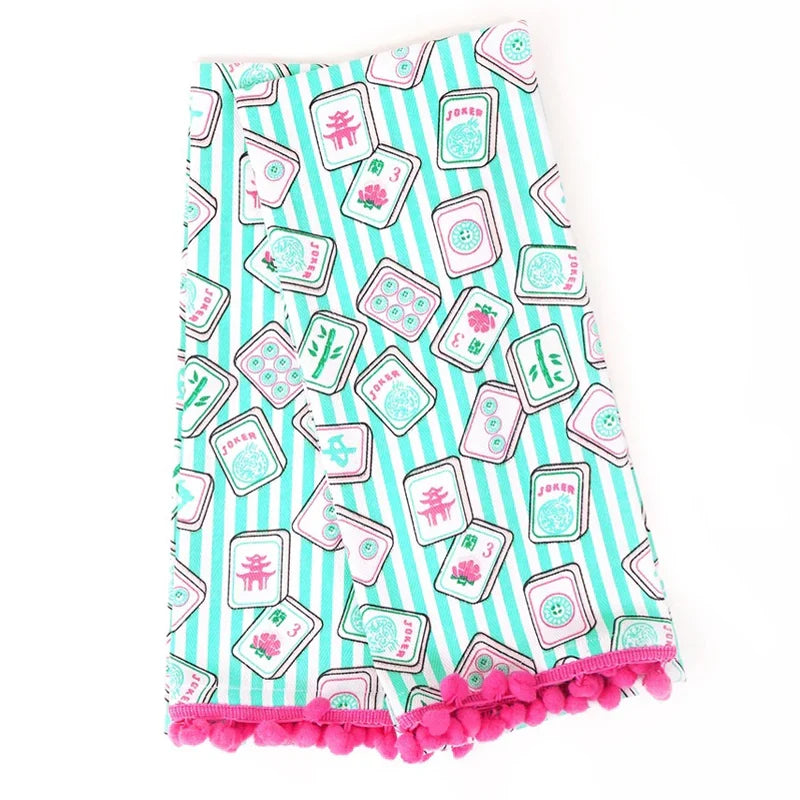 Mahjong Striped Pom Pom Kitchen Towel Set