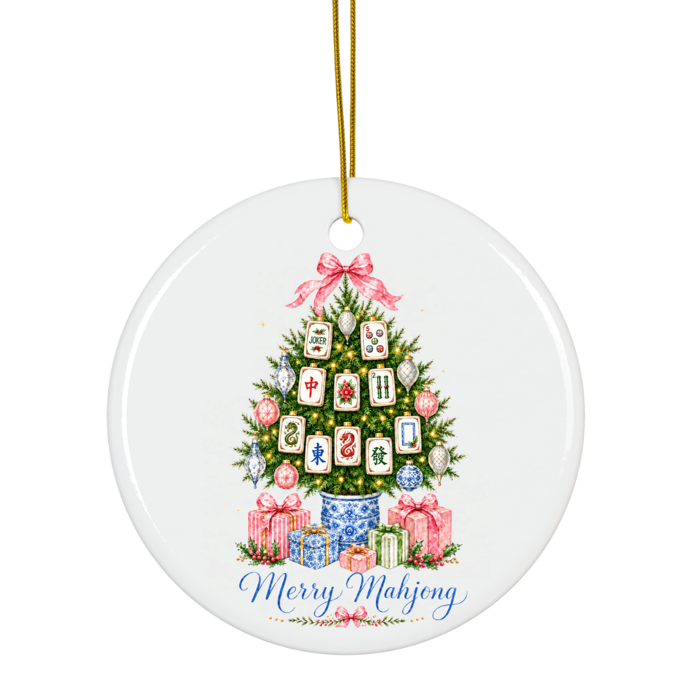 Merry Mahjong Ornament  | Ceramic Tile Design Holiday Decor