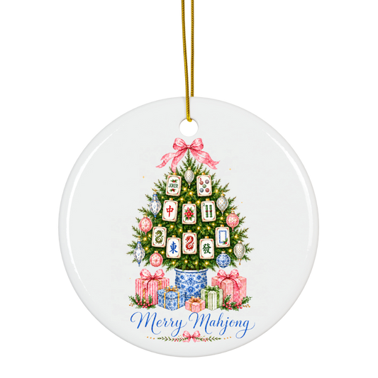 Merry Mahjong Ornament  | Ceramic Tile Design Holiday Decor