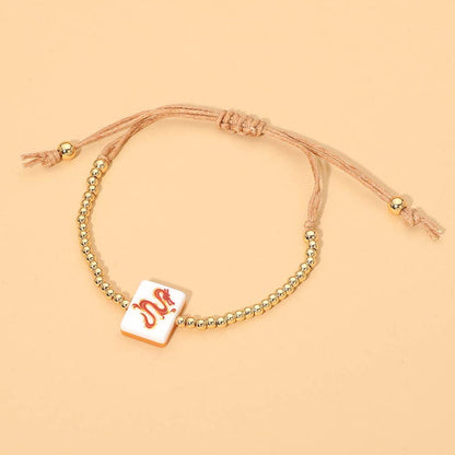 Decorative Mahjong Charm Beaded Adjustable Cinch Pull Tie Bracelet