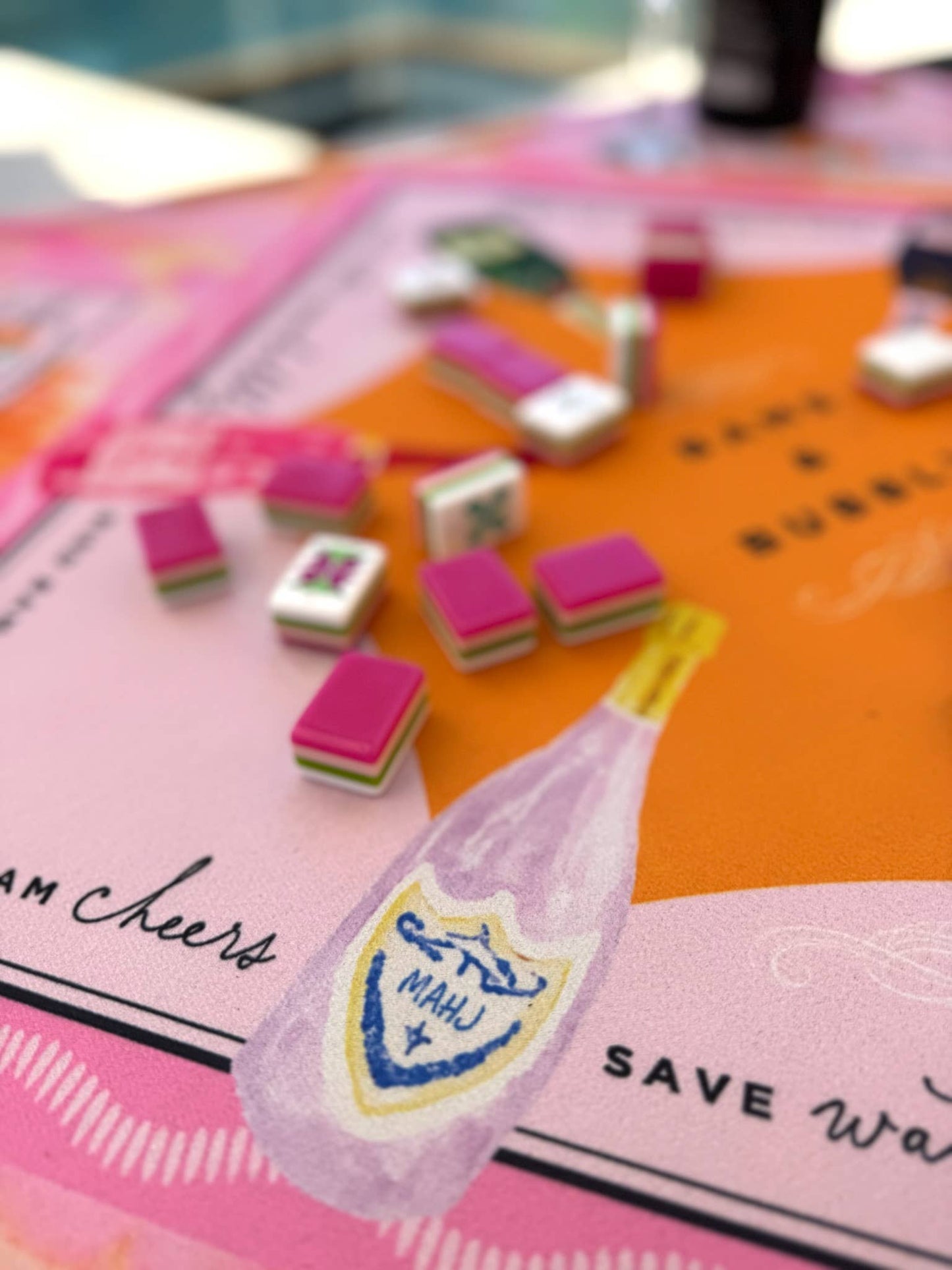 NEW NEOPRENE Bams & Bubbly Mahjong Mat | Champagne & Mahj