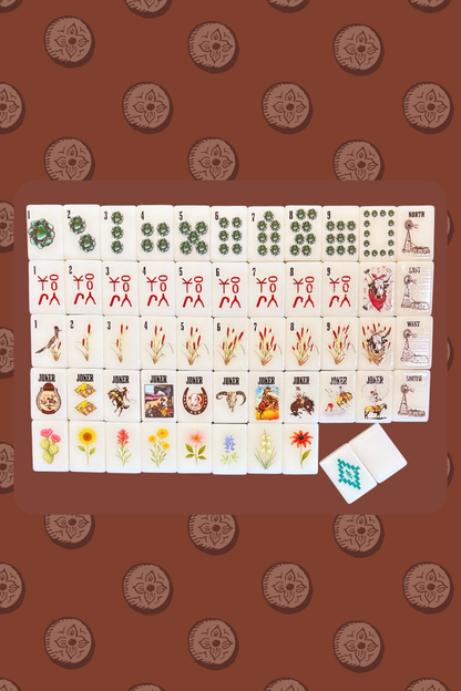 Wild West Mahjong SET, includes Tiles, Racks (4), Tile bag, and Mat