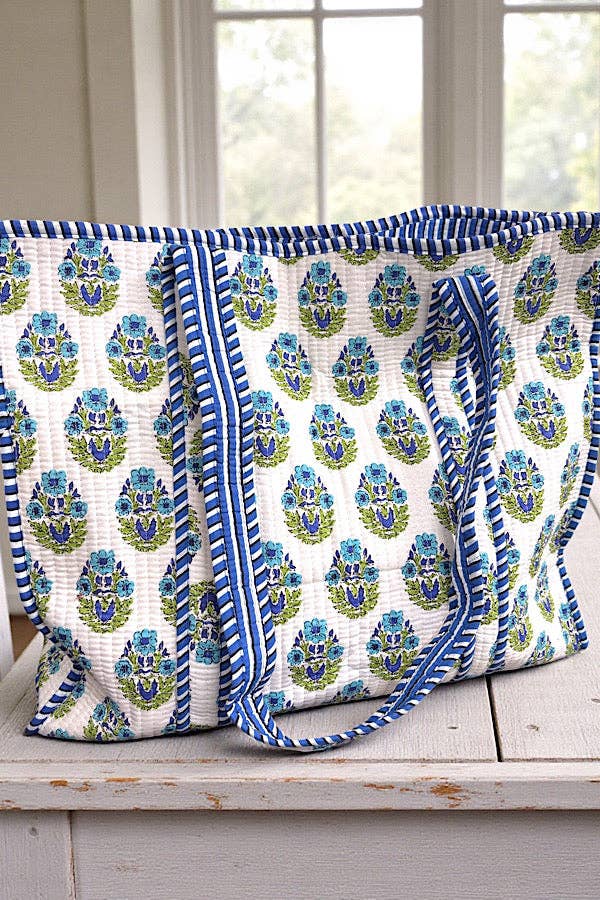 Emma Blue and White Floral Tote Bag