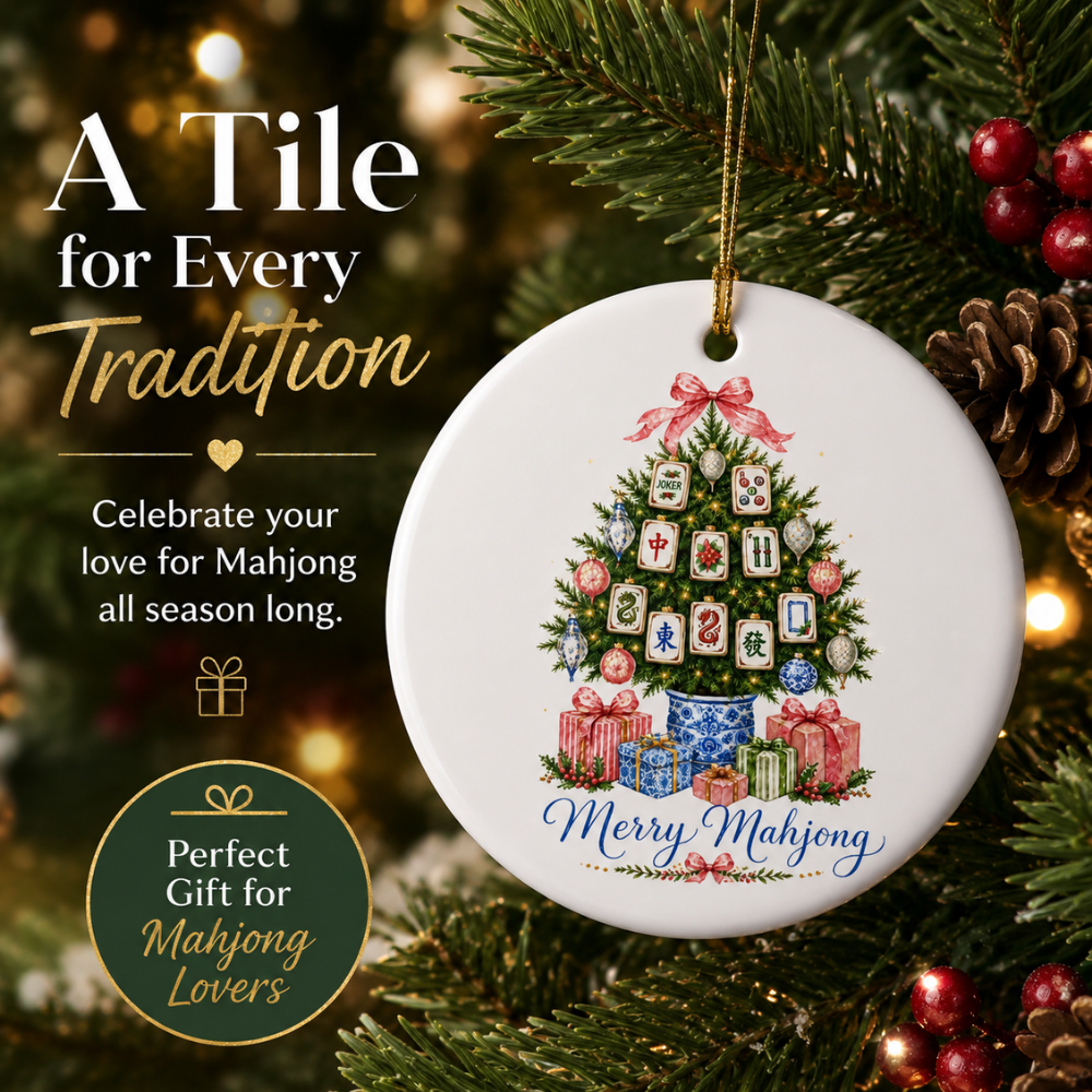 Merry Mahjong Ornament  | Ceramic Tile Design Holiday Decor