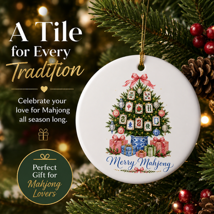 Merry Mahjong Ornament  | Ceramic Tile Design Holiday Decor