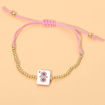 Decorative Mahjong Charm Beaded Adjustable Cinch Pull Tie Bracelet