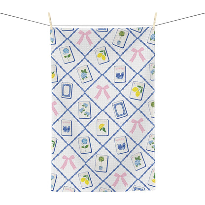 Mahjong Hydrangea Kitchen Towel Mahj Tile Decor Hostess Gift