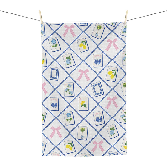 Mahjong Hydrangea Kitchen Towel Mahj Tile Decor Hostess Gift