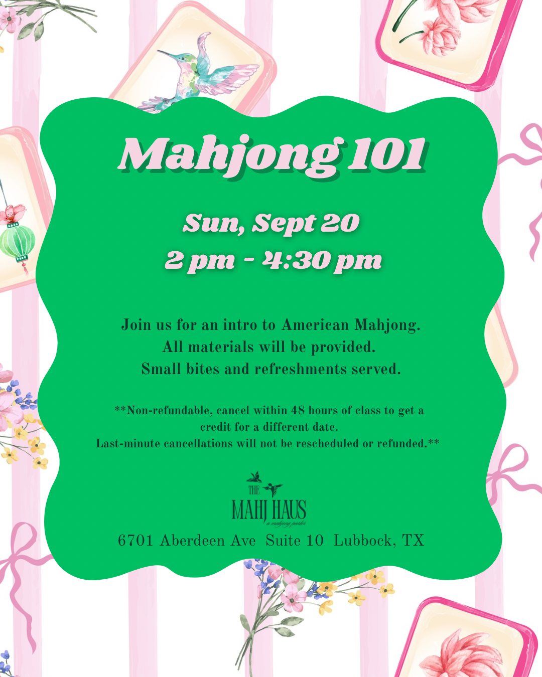 Mahjong 101 Sunday Sept 20