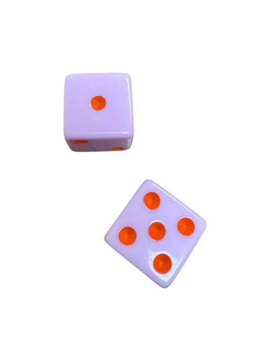 PEACE LOVE MAHJONG LILAC DICE WITH TANGERINE DOTS