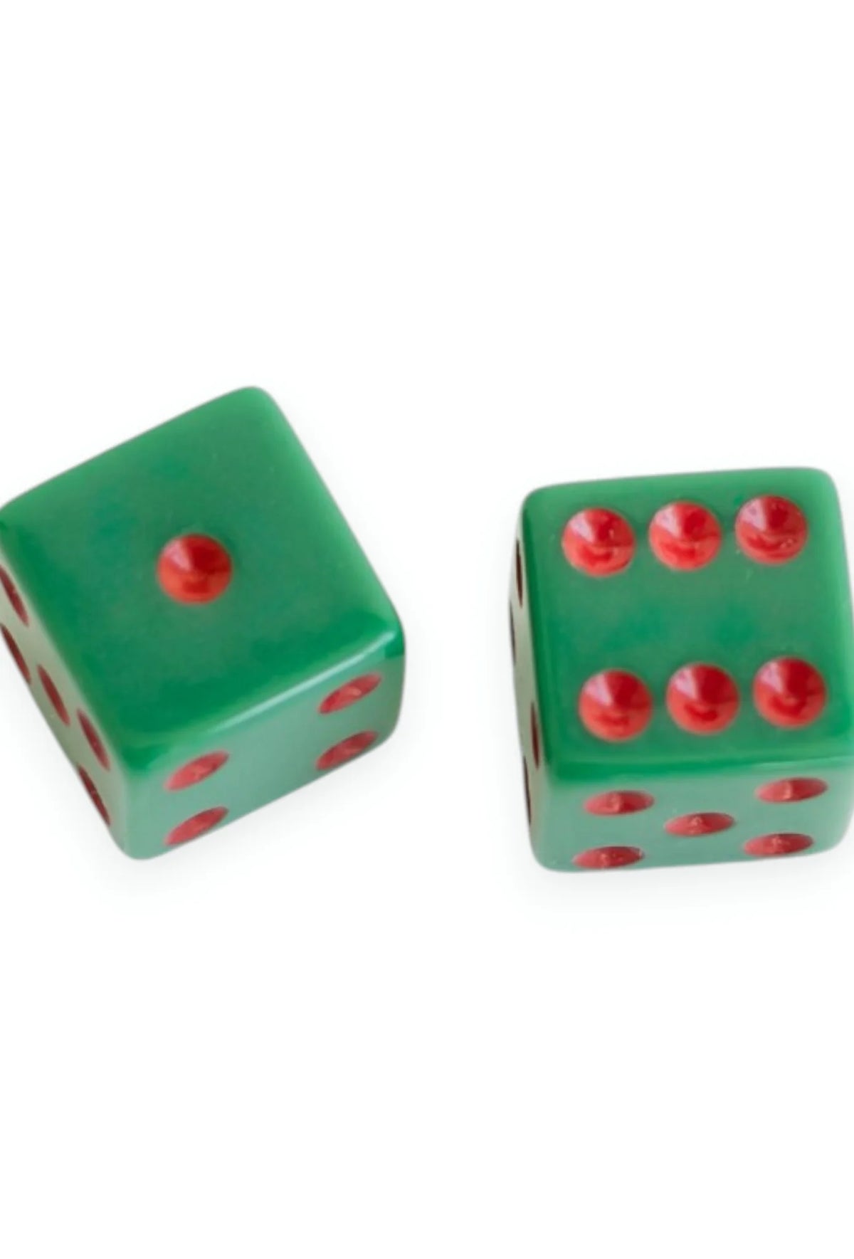 PEACE LOVE MAHJONG GREEN DICE WITH RED DOTS
