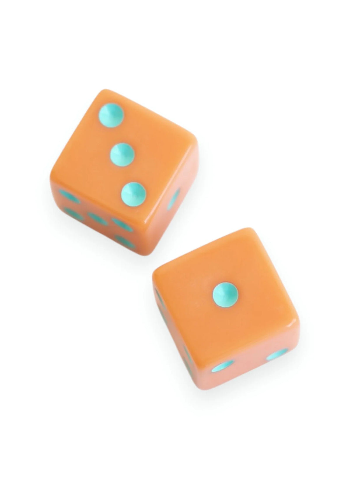 PEACE LOVE MAHJONG CANTALOUPE DICE WITH AQUA DOTS
