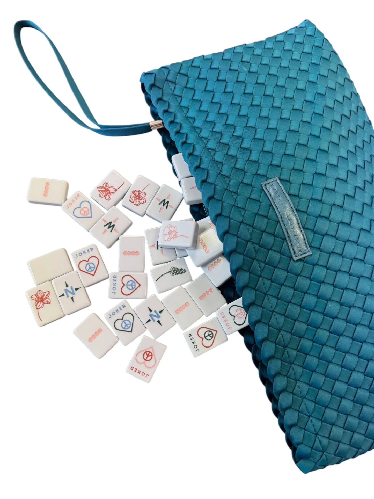PEACE LOVE MAHJONG WOVEN TILE BAG - PEACOCK