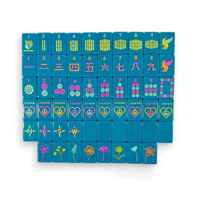 Peace Love Mahjong OG Mahj Tiles & Tile Bag - Totally Teal + Dice
