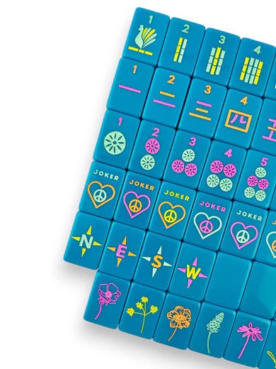 Peace Love Mahjong OG Mahj Tiles & Tile Bag - Totally Teal + Dice