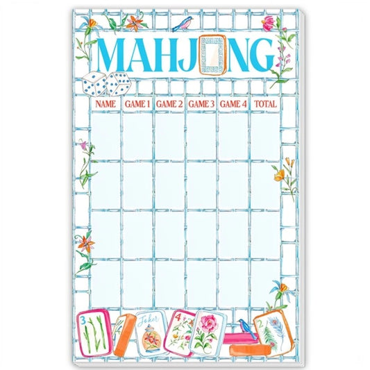 Blue Bamboo Mahjong Scorecard - Flowers & Tile Large Notepad