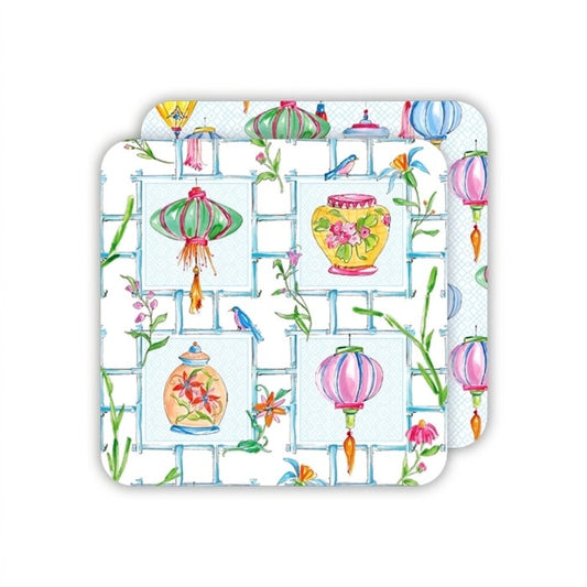 Bamboo Pattern -Lanterns, Flowers & Birds Die-Cut Coaster