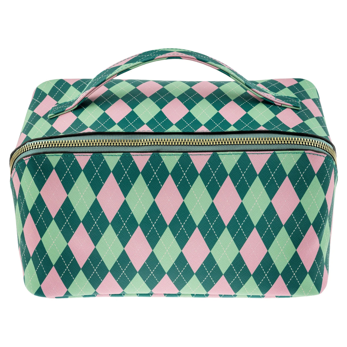 ARGYLE ZIPPER BAG PINK AND GREEN