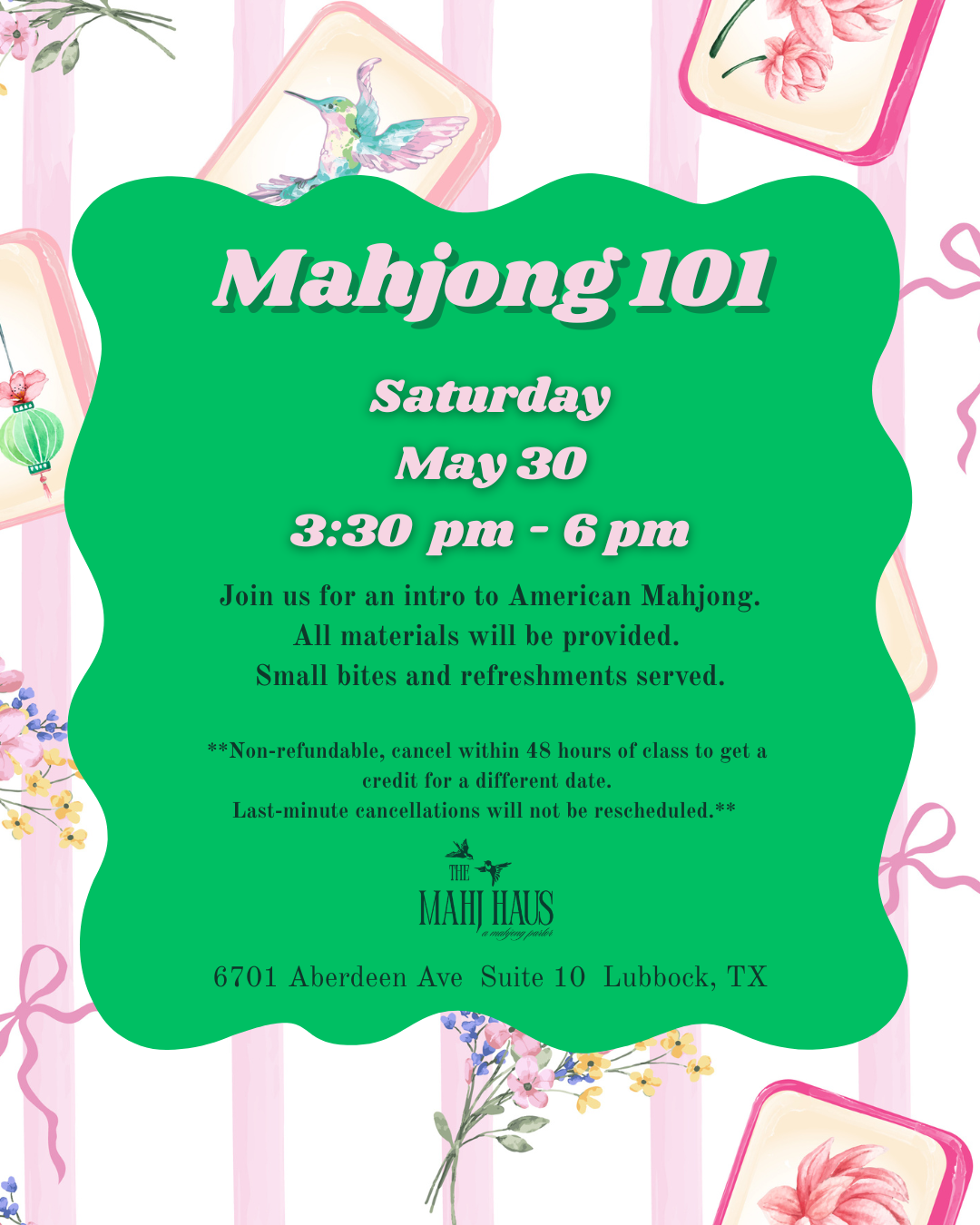 Mahjong 101 Saturday May 30