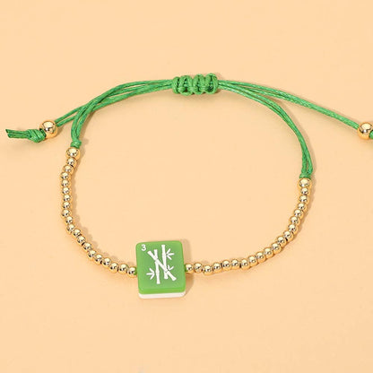 Decorative Mahjong Charm Beaded Adjustable Cinch Pull Tie Bracelet