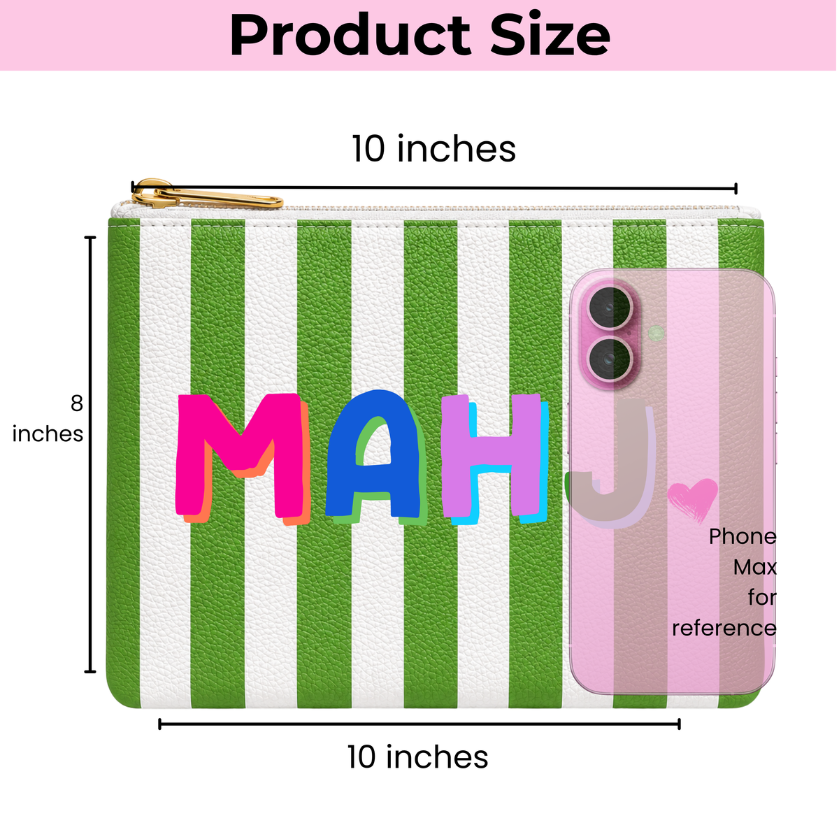 Mahjong Pouch | MAHJ Leather Flat Zip Mahjong gift 8"x10"