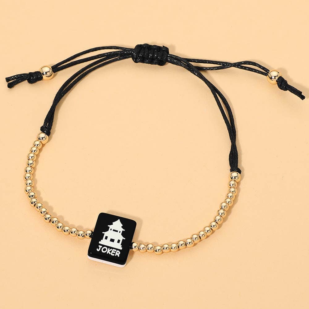 Decorative Mahjong Charm Beaded Adjustable Cinch Pull Tie Bracelet