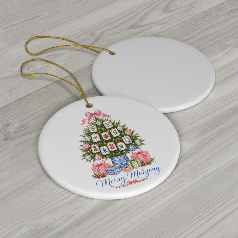 Merry Mahjong Ornament  | Ceramic Tile Design Holiday Decor