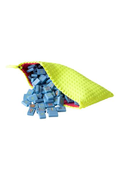 PEACE LOVE MAHJONG WOVEN TOTE - CHARTREUSE