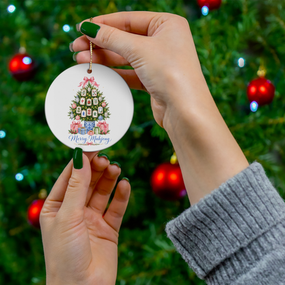 Merry Mahjong Ornament  | Ceramic Tile Design Holiday Decor