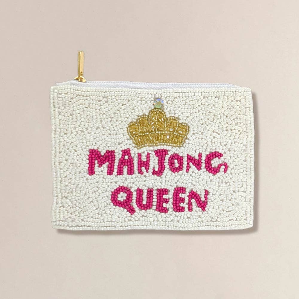 MAHJONG QUEEN Seed Beaded Mini Pouch Bag