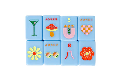 PEACE LOVE MAHJONG - Mod French Blue Mahjong Tiles + Tile Pouch + Dice