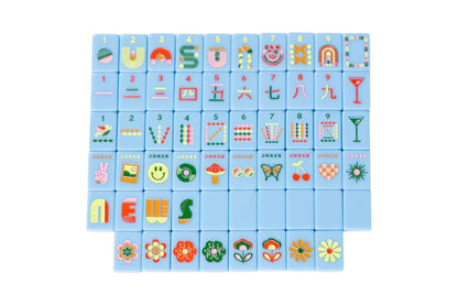 PEACE LOVE MAHJONG - Mod French Blue Mahjong Tiles + Tile Pouch + Dice