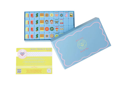 PEACE LOVE MAHJONG - Mod French Blue Mahjong Tiles + Tile Pouch + Dice