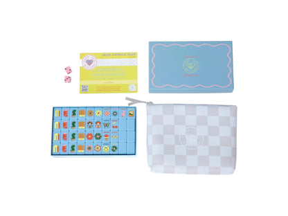 PEACE LOVE MAHJONG - Mod French Blue Mahjong Tiles + Tile Pouch + Dice