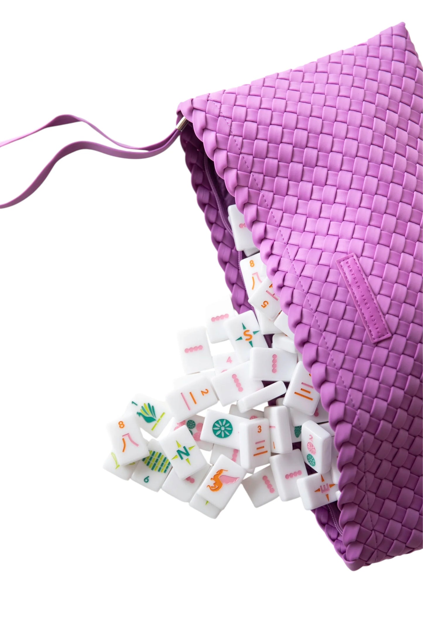PEACE LOVE MAHJONG WOVEN TILE BAG - ORCHID