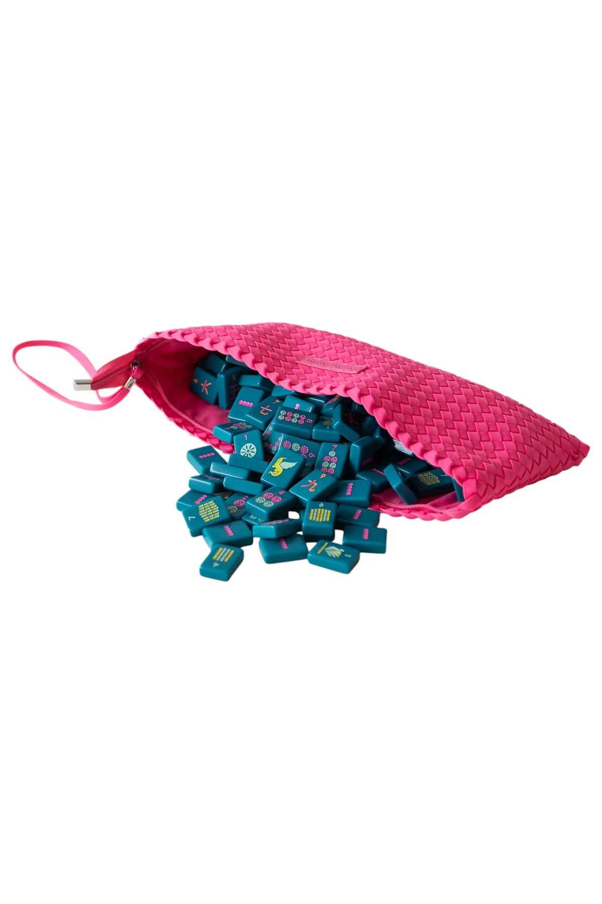 PEACE LOVE MAHJONG WOVEN TILE BAG - BRIGHT PINK